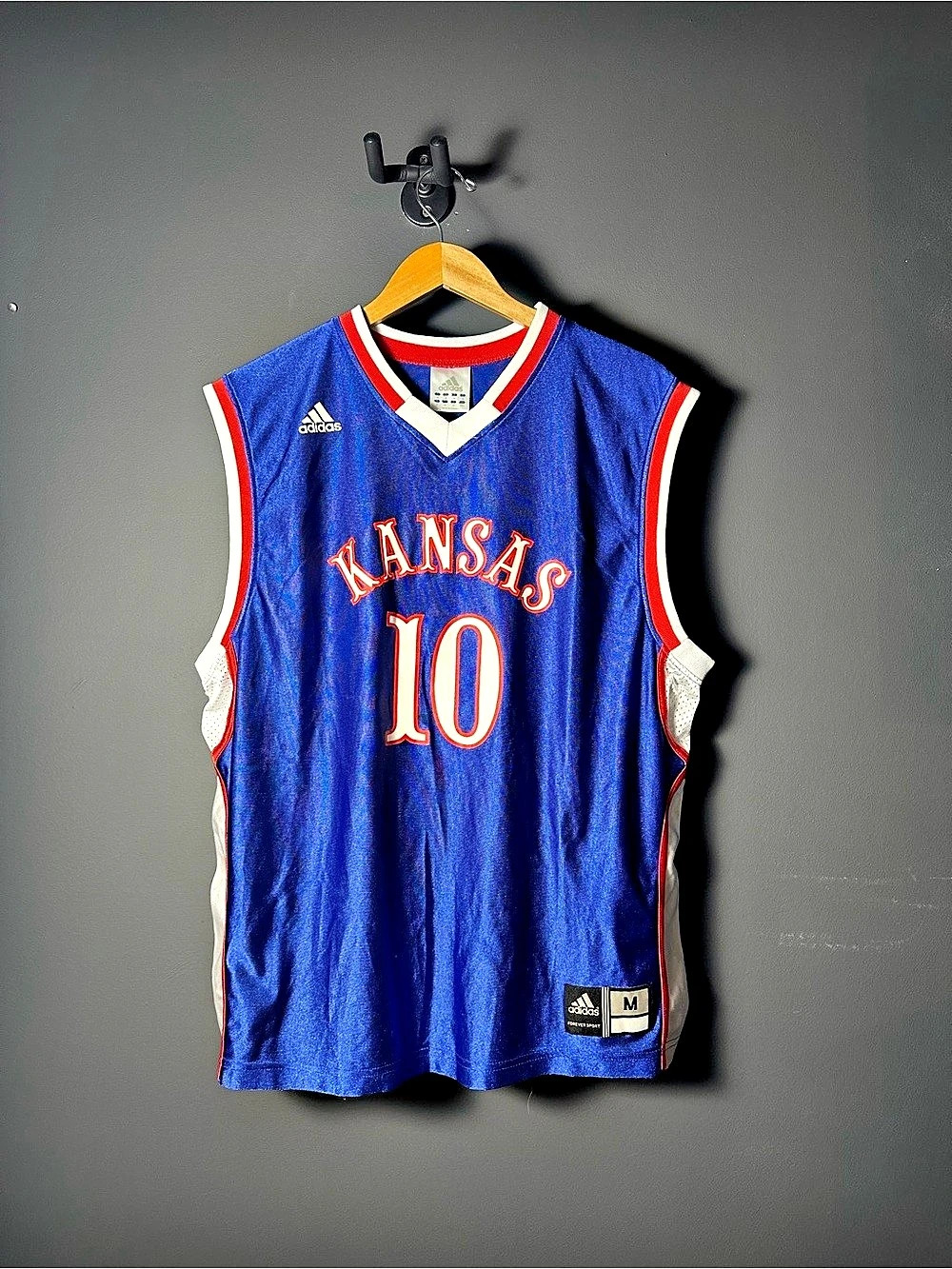 Vintage Adidas Kansas Jayhawks Basketball Jersey Royal Blue Mesh Number 10 Mediu